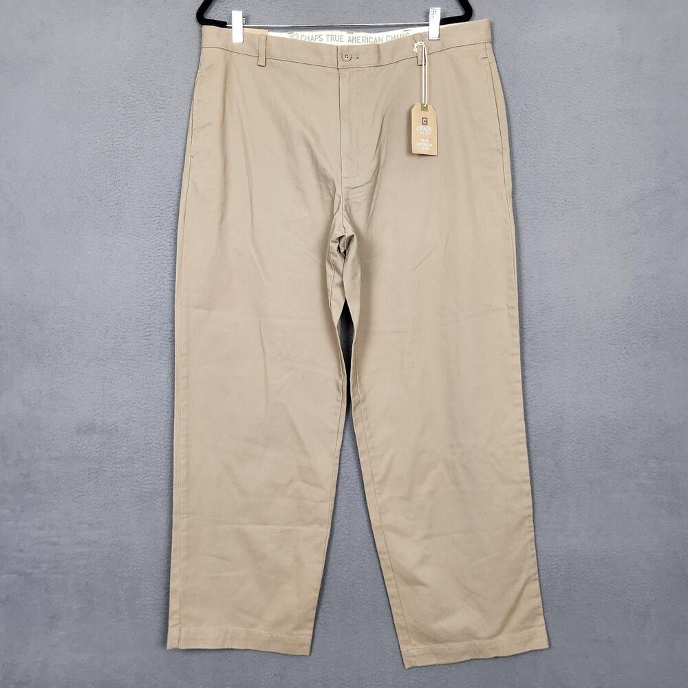 Chaps Pants Mens 38x32 Beige True American Chino Classic Straight Flat Front